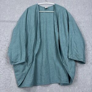 The Maybe Collection Cardigan Women's‎ OS Blue Pure Linen Kimono Wrap Lagenlook